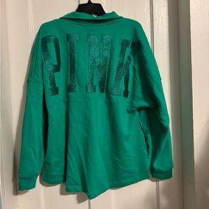 Victoria secret PINK Kelly green glitter half zip fleece NWOT